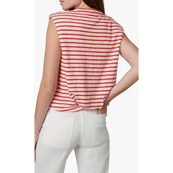 JOE'S Jeans Womens M Top Red Striped Sleeveless Bubble Hem Padded Shoulders $98 - Picture 15 of 16